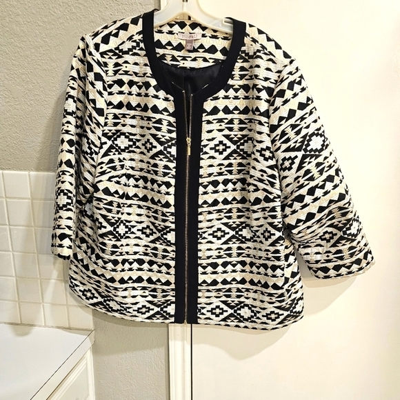 ROZ & ALI Dressy Geometric Jacket in Black, Silver, White & Gold. 3X - Picture 1 of 14